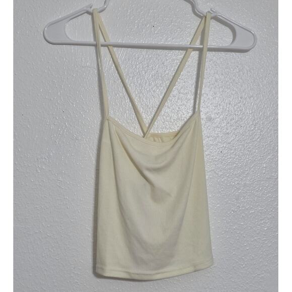 WeWoreWhat Strappy Halter Neck Tank Top In Ivory Crisscross Crop Square Neckline - Picture 2 of 8